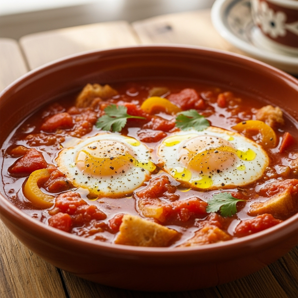 Sopa de Tomate com Ovos Escalfados