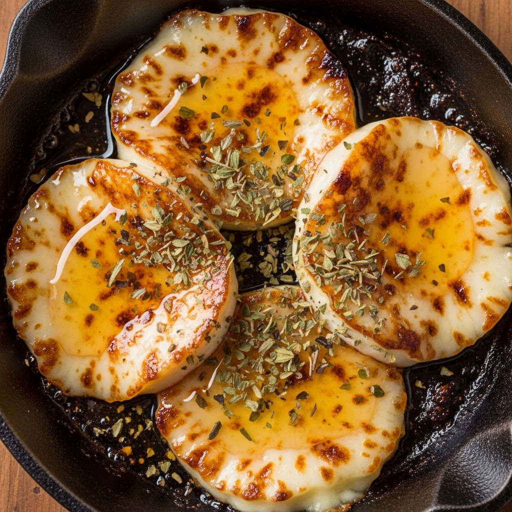 Queijo Assado com Mel e Orégãos