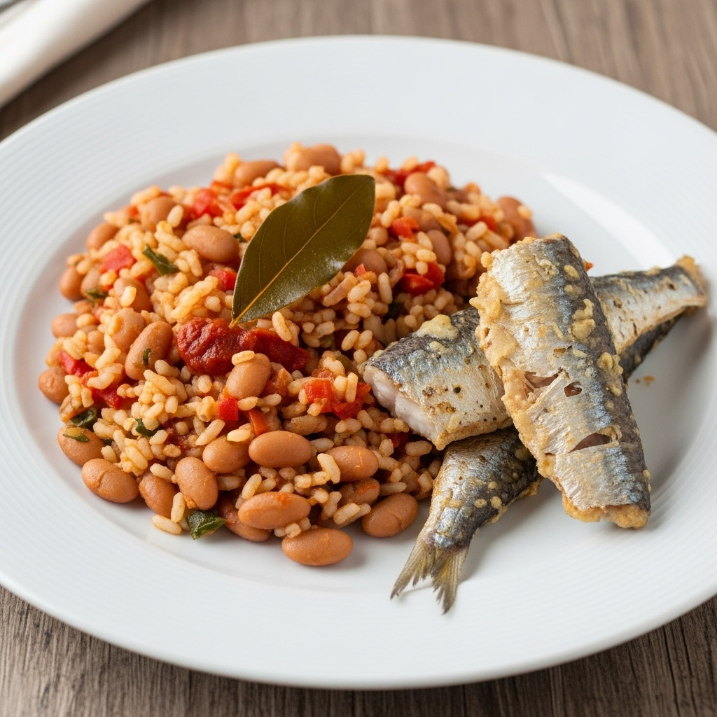 Arroz de Feijão com Peixe Frito