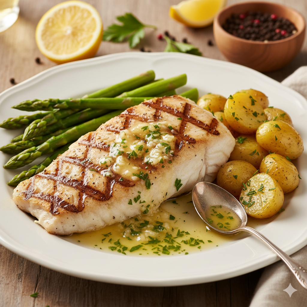 Filete de Goraz Grelhado com Molho de Manteiga de Alho