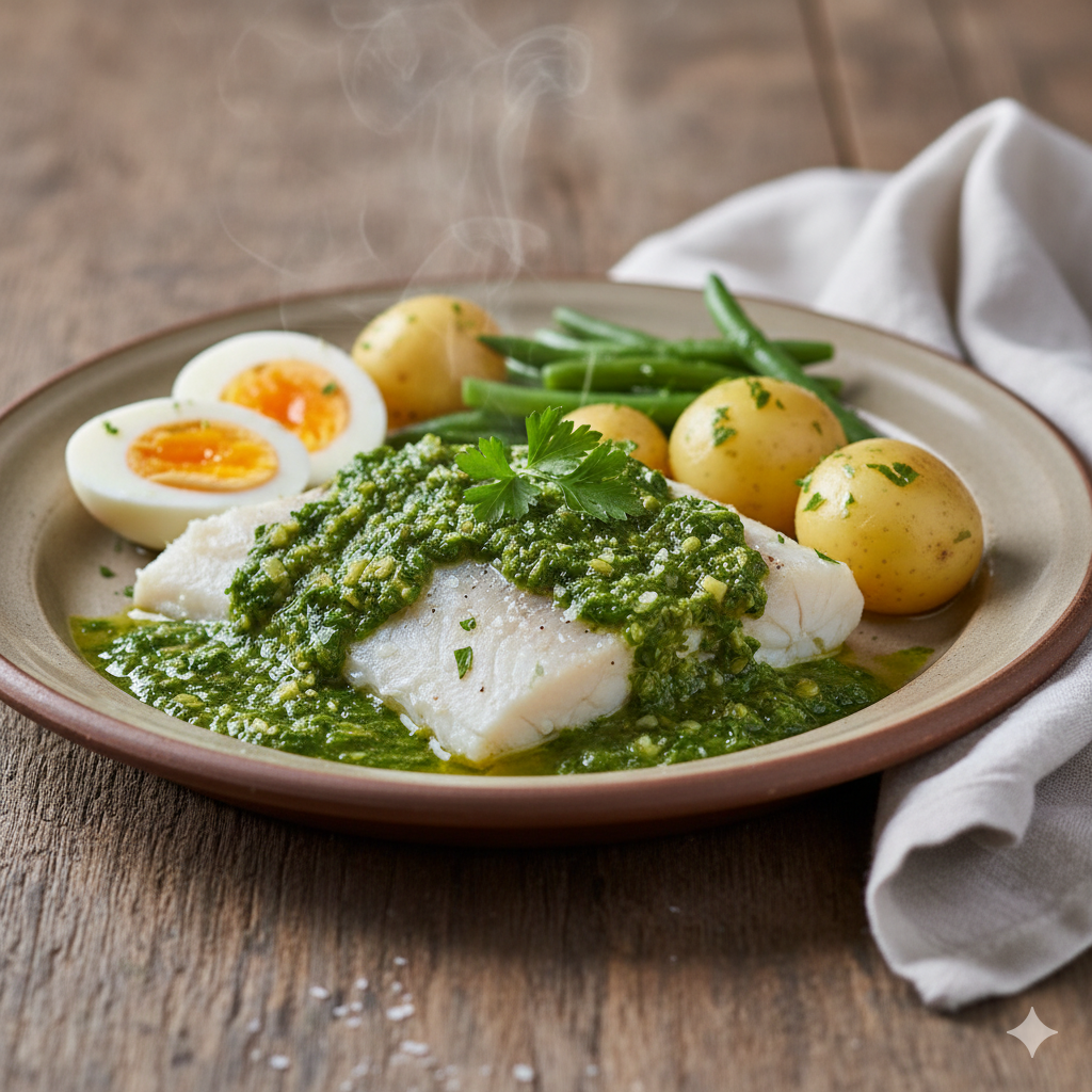 Pescada Cozida com Molho Verde